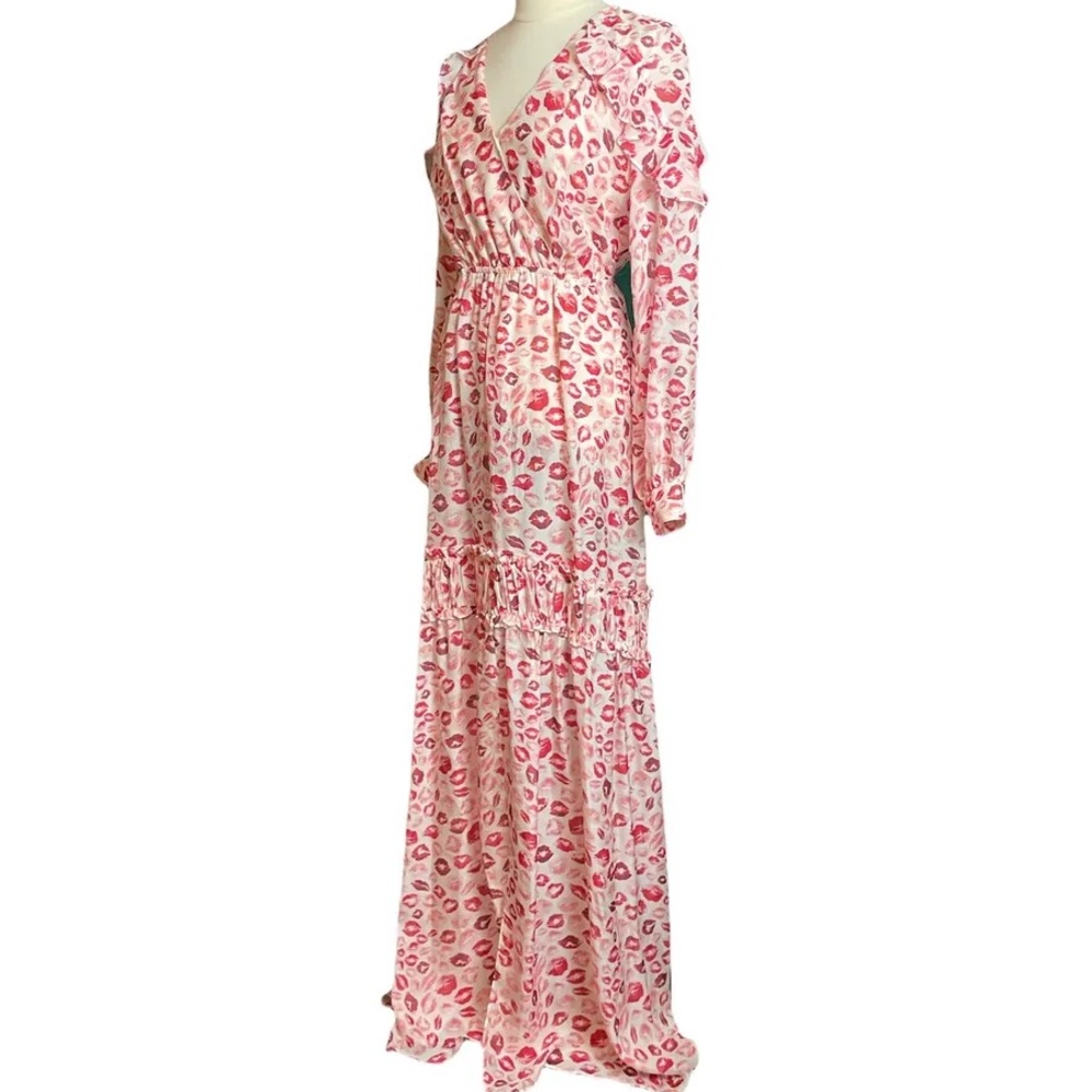 Lips pink and red maxi dress with ruffle details
